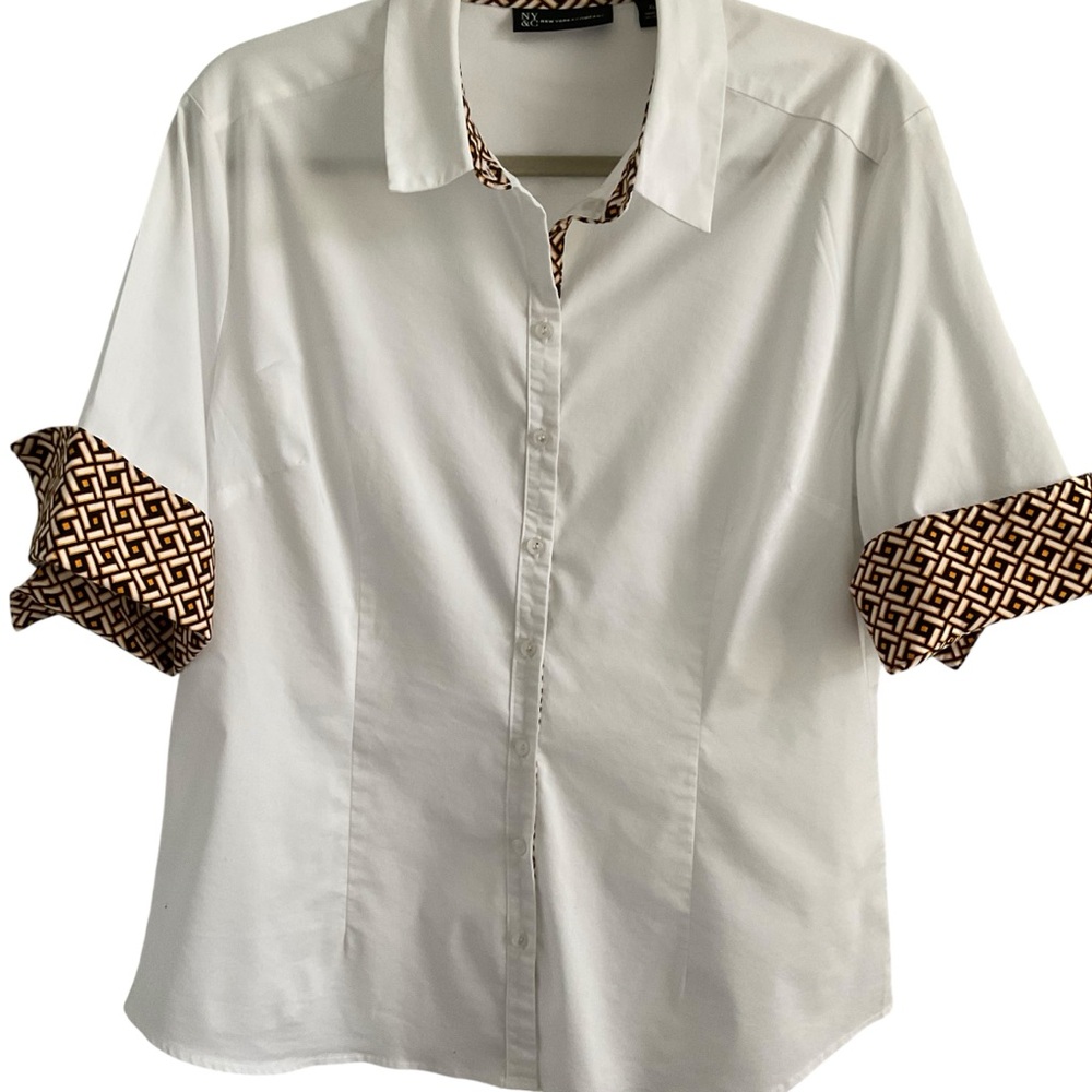 New York & Company White Blouse with Brown Accents